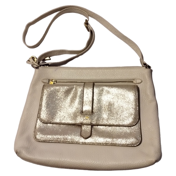 Fossil Kinley Medium Crossbody Ivory Pale Gold Metallic Pebbled‎ Leather - Picture 2 of 10